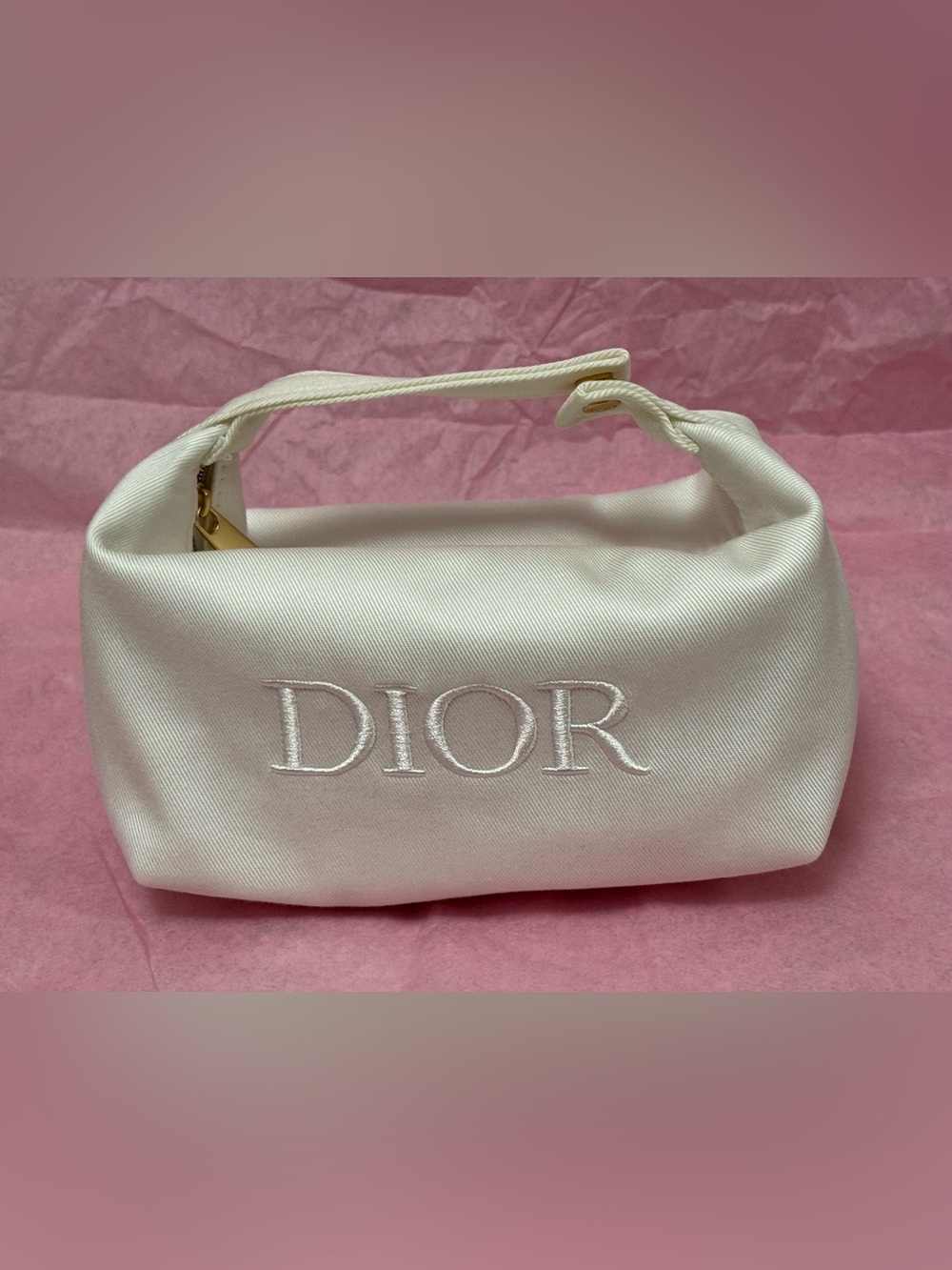 Dior White Satin Cosmetic Bag with Embroidered Logo- GWP
